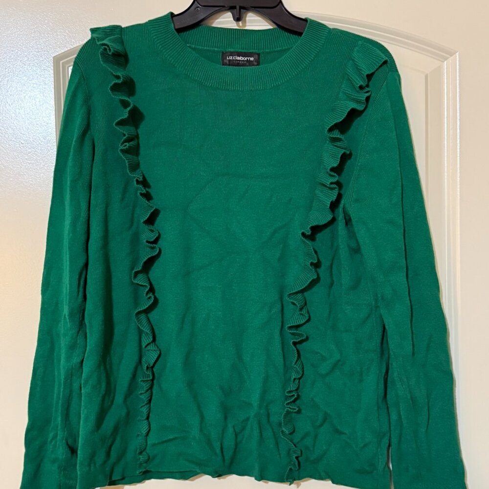 Liz Claiborne Career - Green Long-sleeved Sweater with Ruffles